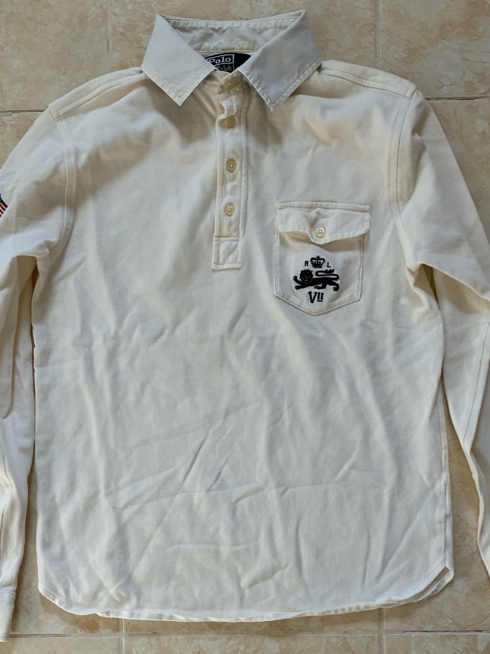 Vintage Ralph Lauren Cream Long-Sleeve Rugby Shirt